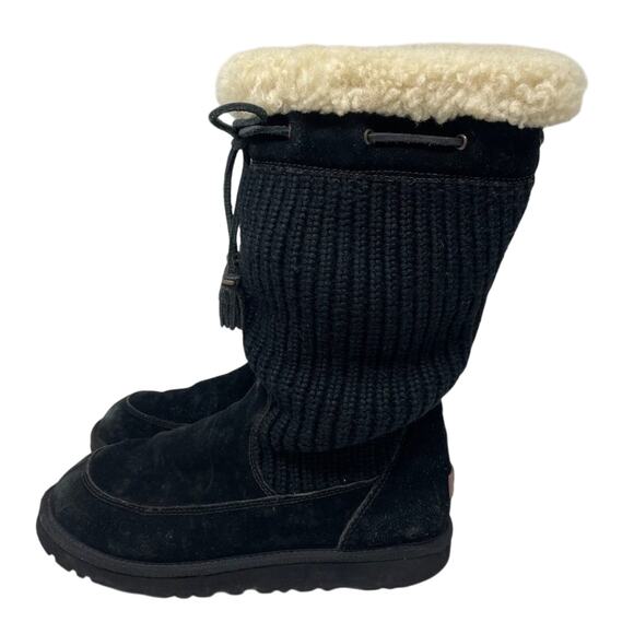 UGG Suburb Black Crochet and Suede Boots Size 6 - Picture 4 of 12